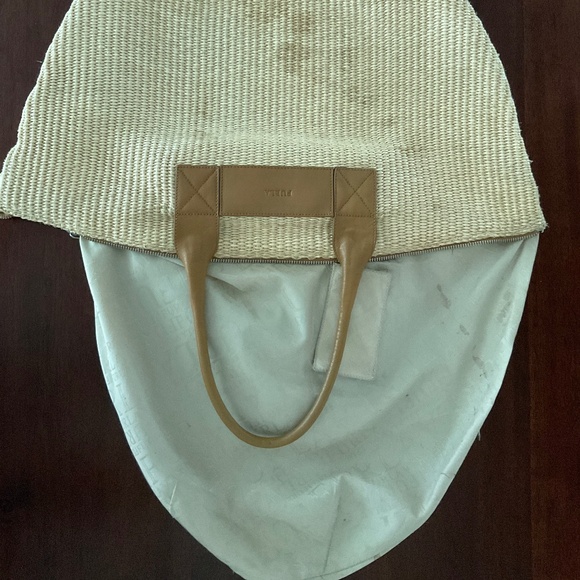 Authentic FURLA - Cream Straw Brown Leather Handbag - Picture 3 of 15